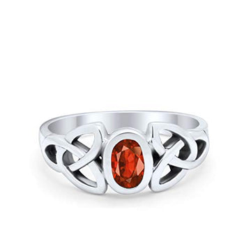 Celtic Ring Oval Bezel Stone Simulated Garnet CZ 925 Sterling Silver